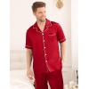 imageSWOMOG Mens Satin Pajama Set Short Sleeve Classic Sleepwear Button Down Silky Loungewear with Long PantsRed