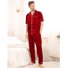 imageSWOMOG Mens Satin Pajama Set Short Sleeve Classic Sleepwear Button Down Silky Loungewear with Long PantsRed Stripes