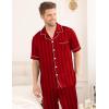 imageSWOMOG Mens Satin Pajama Set Short Sleeve Classic Sleepwear Button Down Silky Loungewear with Long PantsRed Stripes