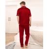 imageSWOMOG Mens Satin Pajama Set Short Sleeve Classic Sleepwear Button Down Silky Loungewear with Long PantsRed Stripes