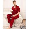 imageSWOMOG Mens Satin Pajama Set Short Sleeve Classic Sleepwear Button Down Silky Loungewear with Long PantsRed Stripes