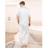 imageSWOMOG Mens Satin Pajama Set Short Sleeve Classic Sleepwear Button Down Silky Loungewear with Long PantsWhite