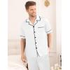 imageSWOMOG Mens Satin Pajama Set Short Sleeve Classic Sleepwear Button Down Silky Loungewear with Long PantsWhite