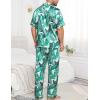 imageSWOMOG Mens Satin Pajama Set Short Sleeve Classic Sleepwear Button Down Silky Loungewear with Long PantsWhite Leaves