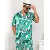 imageSWOMOG Mens Satin Pajama Set Short Sleeve Classic Sleepwear Button Down Silky Loungewear with Long PantsWhite Leaves