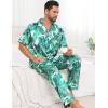 imageSWOMOG Mens Satin Pajama Set Short Sleeve Classic Sleepwear Button Down Silky Loungewear with Long PantsWhite Leaves