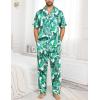imageSWOMOG Mens Satin Pajama Set Short Sleeve Classic Sleepwear Button Down Silky Loungewear with Long PantsWhite Leaves