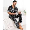 imageSWOMOG Mens Satin Pajama Set Short Sleeve Classic Sleepwear Button Down Silky Loungewear with Long PantsWhite Leopard Print