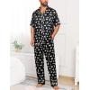 imageSWOMOG Mens Satin Pajama Set Short Sleeve Classic Sleepwear Button Down Silky Loungewear with Long PantsWhite Leopard Print