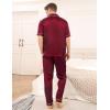 imageSWOMOG Mens Satin Pajama Set Short Sleeve Classic Sleepwear Button Down Silky Loungewear with Long PantsWine Red
