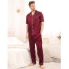 imageSWOMOG Mens Satin Pajama Set Short Sleeve Classic Sleepwear Button Down Silky Loungewear with Long PantsWine Red