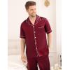 imageSWOMOG Mens Satin Pajama Set Short Sleeve Classic Sleepwear Button Down Silky Loungewear with Long PantsWine Red