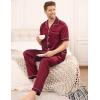 imageSWOMOG Mens Satin Pajama Set Short Sleeve Classic Sleepwear Button Down Silky Loungewear with Long PantsWine Red
