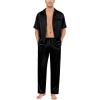 imageSWOMOG Mens Satin Pajama Set Short Sleeve Classic Sleepwear Button Down Silky Loungewear with Long PantsZ  Solid Black  With Drawstrings