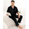imageSWOMOG Mens Satin Pajama Set Short Sleeve Classic Sleepwear Button Down Silky Loungewear with Long PantsZ  Solid Black  With Drawstrings