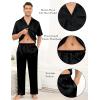 imageSWOMOG Mens Satin Pajama Set Short Sleeve Classic Sleepwear Button Down Silky Loungewear with Long PantsZ  Solid Black  With Drawstrings