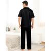 imageSWOMOG Mens Satin Pajama Set Short Sleeve Classic Sleepwear Button Down Silky Loungewear with Long PantsZ  Solid Black  With Drawstrings