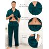 imageSWOMOG Mens Satin Pajama Set Short Sleeve Classic Sleepwear Button Down Silky Loungewear with Long PantsZ  Solid Deep Green  With Drawstrings
