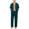 imageSWOMOG Mens Satin Pajama Set Short Sleeve Classic Sleepwear Button Down Silky Loungewear with Long PantsZ  Solid Deep Green  With Drawstrings