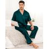 imageSWOMOG Mens Satin Pajama Set Short Sleeve Classic Sleepwear Button Down Silky Loungewear with Long PantsZ  Solid Deep Green  With Drawstrings