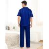imageSWOMOG Mens Satin Pajama Set Short Sleeve Classic Sleepwear Button Down Silky Loungewear with Long PantsZ  Solid Navy Blue  With Drawstrings