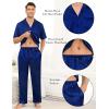 imageSWOMOG Mens Satin Pajama Set Short Sleeve Classic Sleepwear Button Down Silky Loungewear with Long PantsZ  Solid Navy Blue  With Drawstrings
