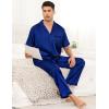 imageSWOMOG Mens Satin Pajama Set Short Sleeve Classic Sleepwear Button Down Silky Loungewear with Long PantsZ  Solid Navy Blue  With Drawstrings