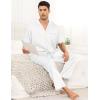 imageSWOMOG Mens Satin Pajama Set Short Sleeve Classic Sleepwear Button Down Silky Loungewear with Long PantsZ  Solid White  With Drawstrings