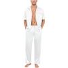 imageSWOMOG Mens Satin Pajama Set Short Sleeve Classic Sleepwear Button Down Silky Loungewear with Long PantsZ  Solid White  With Drawstrings
