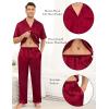 imageSWOMOG Mens Satin Pajama Set Short Sleeve Classic Sleepwear Button Down Silky Loungewear with Long PantsZ  Solid Wine Red  With Drawstrings