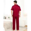 imageSWOMOG Mens Satin Pajama Set Short Sleeve Classic Sleepwear Button Down Silky Loungewear with Long PantsZ  Solid Wine Red  With Drawstrings