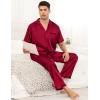 imageSWOMOG Mens Satin Pajama Set Short Sleeve Classic Sleepwear Button Down Silky Loungewear with Long PantsZ  Solid Wine Red  With Drawstrings