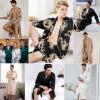 imageSWOMOG Mens Satin Robe Silky Kimono Bathrobe with Shorts Set Lightweight Soft Loungewear NightwearBlack Dragon