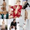 imageSWOMOG Mens Satin Robe Silky Kimono Bathrobe with Shorts Set Lightweight Soft Loungewear NightwearRed Dragon