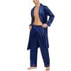 imageSWOMOG Mens Satin Robe Silky Kimono Bathrobe with Shorts Set Lightweight Soft Loungewear NightwearZlong Sleeveblue