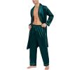 imageSWOMOG Mens Satin Robe Silky Kimono Bathrobe with Shorts Set Lightweight Soft Loungewear NightwearZlong Sleevedeep Green
