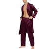 imageSWOMOG Mens Satin Robe Silky Kimono Bathrobe with Shorts Set Lightweight Soft Loungewear NightwearZlong Sleevedeep Wine Red