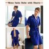 imageSWOMOG Mens Satin Robe with Shorts Set Silky Short Sleeve Kimono Bathrobe Lightweight Soft SleepwearClassicnavy Blue
