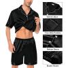 imageSWOMOG Mens Silk Pajama Set 2 Pieces Short Sleeve Soft Satin Sleepwear Button Down PjBlack