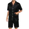 imageSWOMOG Mens Silk Pajama Set 2 Pieces Short Sleeve Soft Satin Sleepwear Button Down PjBlack