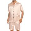 imageSWOMOG Mens Silk Pajama Set 2 Pieces Short Sleeve Soft Satin Sleepwear Button Down PjChampagne