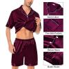 imageSWOMOG Mens Silk Pajama Set 2 Pieces Short Sleeve Soft Satin Sleepwear Button Down PjDeep Wine Red