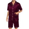 imageSWOMOG Mens Silk Pajama Set 2 Pieces Short Sleeve Soft Satin Sleepwear Button Down PjDeep Wine Red