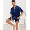 imageSWOMOG Mens Silk Pajama Set 2 Pieces Short Sleeve Soft Satin Sleepwear Button Down PjNavy Blue