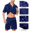 imageSWOMOG Mens Silk Pajama Set 2 Pieces Short Sleeve Soft Satin Sleepwear Button Down PjNavy Blue