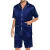 imageSWOMOG Mens Silk Pajama Set 2 Pieces Short Sleeve Soft Satin Sleepwear Button Down PjNavy Blue