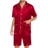 imageSWOMOG Mens Silk Pajama Set 2 Pieces Short Sleeve Soft Satin Sleepwear Button Down PjRed