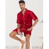 imageSWOMOG Mens Silk Pajama Set 2 Pieces Short Sleeve Soft Satin Sleepwear Button Down PjRed