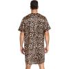 imageSWOMOG Mens Silk Satin Nightshirt Short Sleeve Loose Henley Sleep Shirt Comfy Nightgown Big ampamp Tall Men SleepwearLeopard