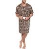 imageSWOMOG Mens Silk Satin Nightshirt Short Sleeve Loose Henley Sleep Shirt Comfy Nightgown Big ampamp Tall Men SleepwearLeopard